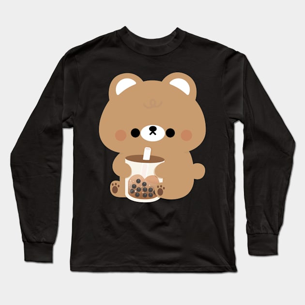 Bear Boba Tea Long Sleeve T-Shirt by theladyernestember